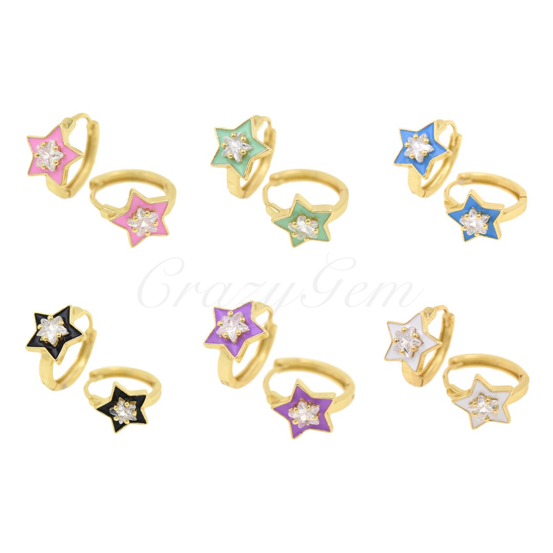 18K Gold Filled Star Enamel Earrings,multi Color Enamel Five Pointed ...