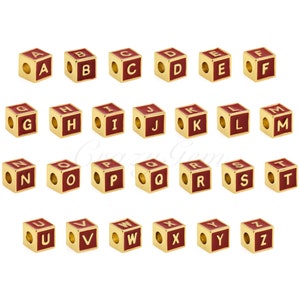 18k Gold Filled Cube Initial Alphabet Beads for Bracelets and Jewelry Making 6x6mm