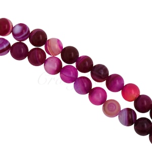 Banded Agate Beads | Dyed Mixed Magenta Smooth Round Gemstone Beads