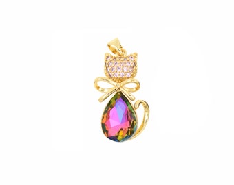 18K Gold Filled Oval Shape Colorful Crystal Connector,CZ Micro Pave Oval Pendant,Geometry Pendant, DIY Jewelry Supplies 27x16mm