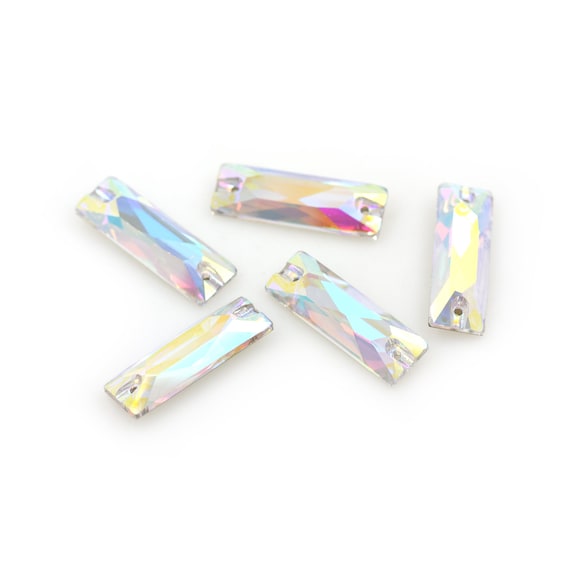 Faceted Crystal Beads,2 Hole Baguette Sew-on Stone,Sewing Rhinestone for DIY Handmade Accessories
