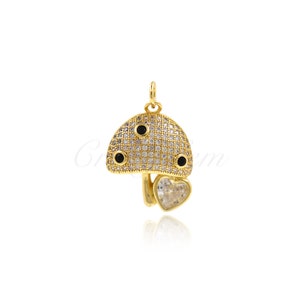 18K Gold Filled Mushroom Pendant,Botanical Charm,Fungus Charm,DIY Jewelry Making Supply 17x22x5.9mm