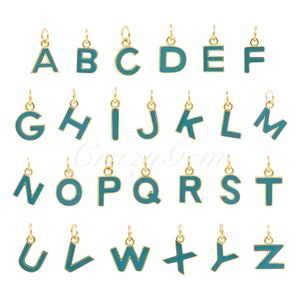 Brass Enamel Letter Pendant, 26 Letter Charm for DIY Jewelry Designs, 11.5x10mm