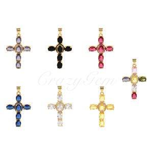 18K Gold Plated Pendant,Fashion Luxury Colorful Zircon Cross Pendant,Religious Necklace Charm,DIY Accessories Supply 34x22mm