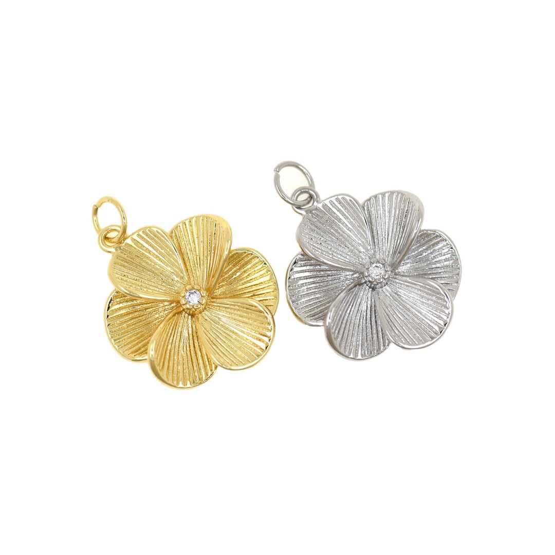 Fancy Gold R Flower Sculpted Gold Flower Pendant in 18K Gold Filled With a Crystal Center ...
