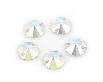 Glitter Flat Back Rivoli Button Sew On Crystal Rhinestone Loose Beads for Clothing Dress Clothes Craft