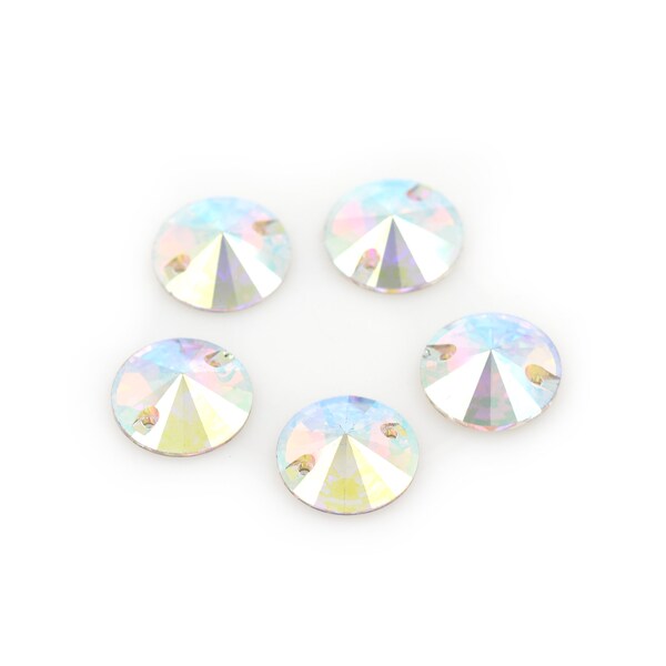 Glitter Flat Back Rivoli Button Sew On Crystal Rhinestone Loose Beads for Clothing Dress Clothes Craft