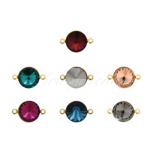 18K Gold Filled Shiny Round Crystal Connectors,Multicolor Available,Charms for DIY Handmade Supplies 17x11x5.8mm