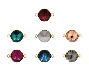 18K Gold Filled Shiny Round Crystal Connectors,Multicolor Available,Charms for DIY Handmade Supplies 17x11x5.8mm