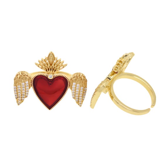 Winged Heart Memorial Ring,fallen Angel -in Memory of Angel Ring