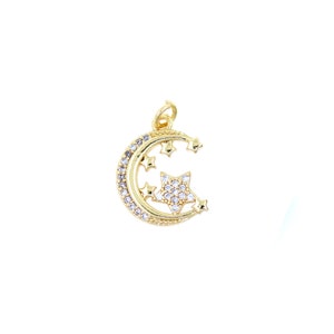 18K Gold Filled Crescent Charm,Star Charm,Shell Charm,Cute Dainty Moon and Star Shell Pendant Necklace 17x13mm