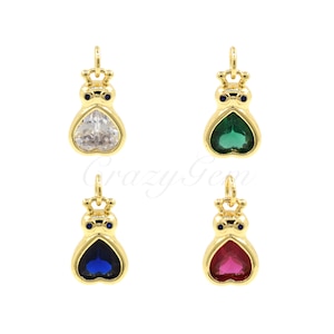 18K Gold Filling Shiny Zircon Heart Pendant,Geometric Pendant ,Heart Necklace Bracelet Accessories 9x14x3.6mm