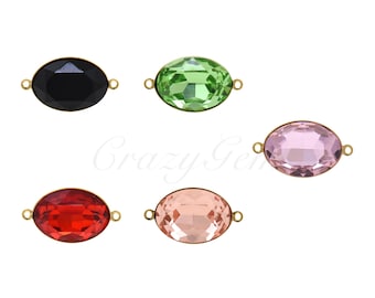 18K Gold Filled Oval Shape Colorful Crystal Connector,CZ Micro Pave Oval Connector,Geometry Connectors, DIY Jewelry Supplies 24x13.7x9mm