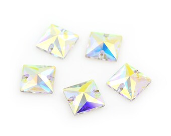 Loose Square Sew On Crystal Beads,Flatback Glass Rhinestone,DIY Jewelry Findings