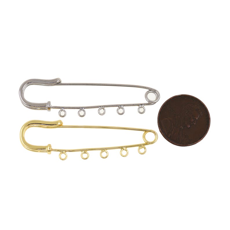 18K Gold Filled Safety Pin Brooch With 5 Loops for DIY Charm Jewelry ...