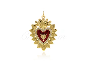 Ciondolo a cuore delicato riempito in oro 18 carati, pendente a cuore in micropavé CZ, pendente a cuore in smalto, fornitura per la creazione di gioielli fai da te 24,6x32x2,8 mm