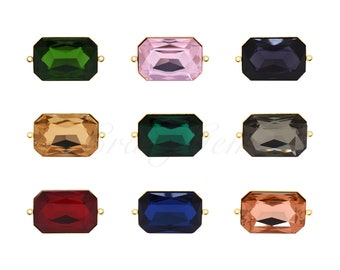 18K Gold Filled Colorful Square Pendant Charm,Faceted Crystal Glass Connector,DIY Jewelry Making Supplies 33x19x7.7mm
