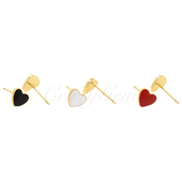 18K Gold Filled Dainty Enamel Love Heart Stud,Red love Heart Stud Earrings,DIY Jewelry Accessories 8x7mm