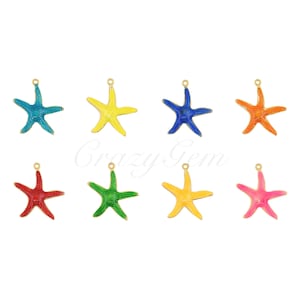 18K Filled Gold Starfish Necklace Pendant, Enamel Starfish Pendant for DIY Jewelry Making Supplies, 22x20mm
