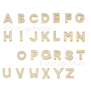 Gold Plated Brass Zircon Letter Pendant, 26 Letter Charm, Enamel Charm, 12x12mm