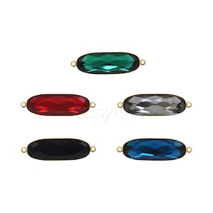 18K Gold Filled long oval connector,Faceted Crystal Glass Connector Bead,Double Bail Connector Beads,DIY Jewelry Making Supplies 33x10x6.6mm