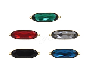 18K Gold Filled long oval connector,Faceted Crystal Glass Connector Bead,Double Bail Connector Beads,DIY Jewelry Making Supplies 33x10x6.6mm