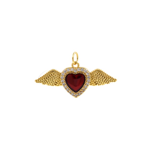 Red Enamel Heart Charm Pendant, Valentine Charm, Minimal Love Friendship Charm,  DIY Jewelry Making Supplies 31x14x3.5mm