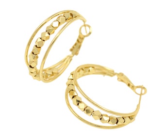 ジオメトリフープイヤリング ステートメント ゴールドメッキ オーバルテクスチャフープ レディース ガールズ 金属 不明　並行輸入品 : 金メッキイヤリング 女性用 低刺激性 ゴールド