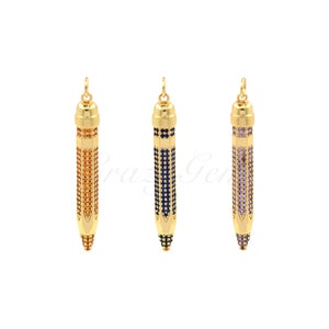 18K Gold Filler Pencil Pendant, Bar Necklace, CZ Pencil Necklace, DIY Jewelry Supplies 40x5.5mm