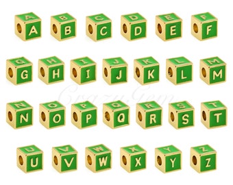 Grüne Emaille Anfangsbuchstabe Perlen für Armbänder und Schmuckherstellung 6x6mm