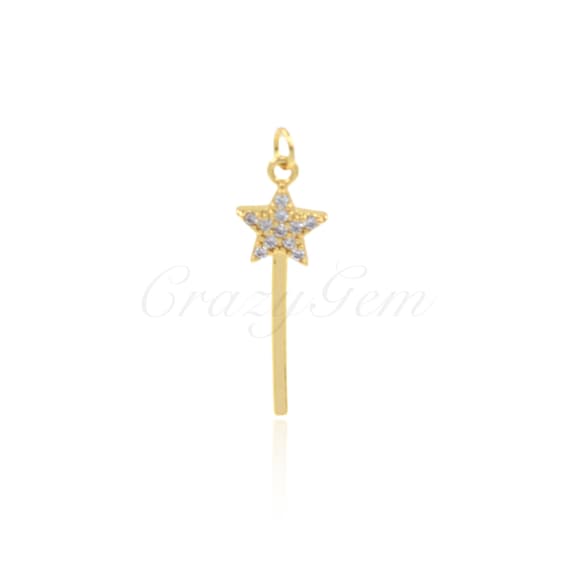 18k Gold Filled Star Pendant,Pentagram Necklace, Micropavé CZ Pentagram Pendant, DIY Jewelry Accessories 26x8.5mm