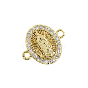 Conector de collar CZ Micro Pave Virgin Mary, conector Virgin Mary de diamante de latón, 17x14.5mm