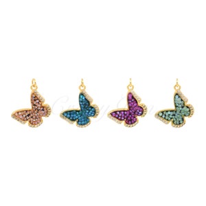 Gold Plated Colored Zircon Butterfly Pendant, Insect Jewelry for DIY Bracelet Necklace Making, 19x16mm