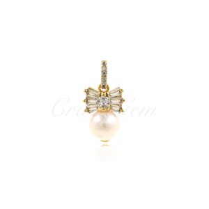 18K Gold Filled Exquisite pearl pendant,Micro Paved Zircon Charm,Pearl Jewelry, DIY Jewelry Making Supplies, 12x23x9mm