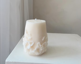 Handmade Blossom Pillar Candle | Scented Floral Decor