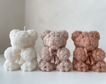 Flower Bear Candle | Handmade Teddy with Bow