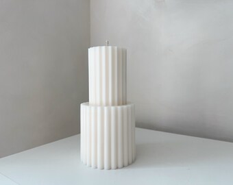 Handmade Ribbed Pillar Candle | Funnel Shape, Home Decor