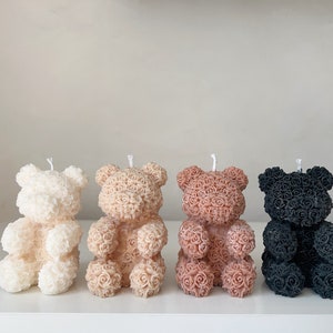 Flower Teddy Bear Candle | Handmade Soy Wax, Unscented