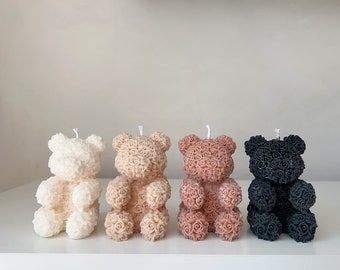 Handmade Flower Teddy Bear Candles x10 | Wedding Favors
