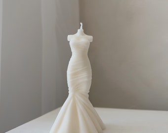 Handmade Bride Dress Candle: Wedding Favor, Unscented Pillar