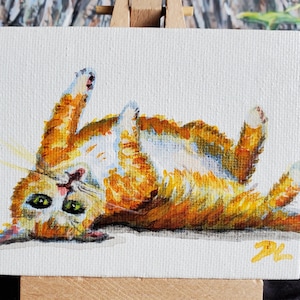 Mini Cat Paintings, Funny Cat Artwork, Small Cat Art with Easel, Cat Artwork Mini Paintings, Miniature Paintings, Miniature Artwork Cat Art