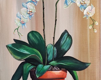 Orchid Art, Orchids Flower, Orchid Painting, Orchid Pot, White Orchid, Flower Painting Art, Orchid Flower Artwork, White Orchid Artwork