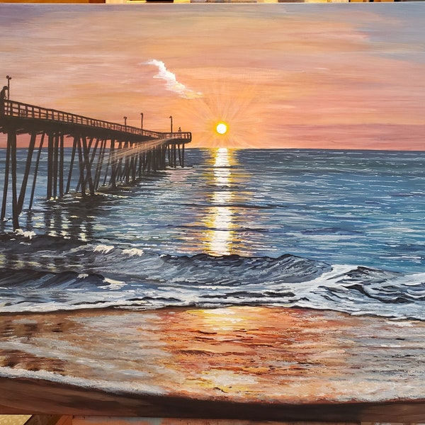 Nags Head North Carolina Jennette Pier, Ocean Sunrise Art Print, Beach Art Print, Wall Art Beach, Nags Head Beach Print, Giclée Art Prints