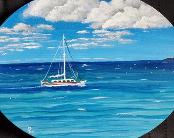 Sailboat Painting, Boat Sailing Art, Seascape Painting, Sailing Seaside Decor, Sailing Ship Wall Art, Sail Boat Seascape Painting Original