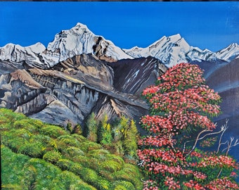 Mount Everest Artwork, Nepal Mountain Landscape Art on Canvas, Everest Artwork, Mountain Painting Landscape Artwork, Donna Liguria Art