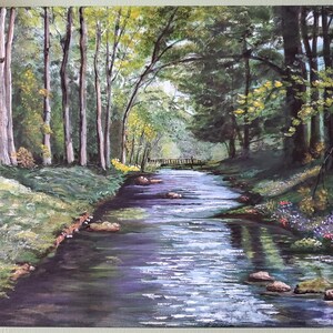 Forest Stream Painting, Forest Landscape Painting, Nature Art, Woodland Stream Painting, Stream in Forest Painting Original Landscape Art