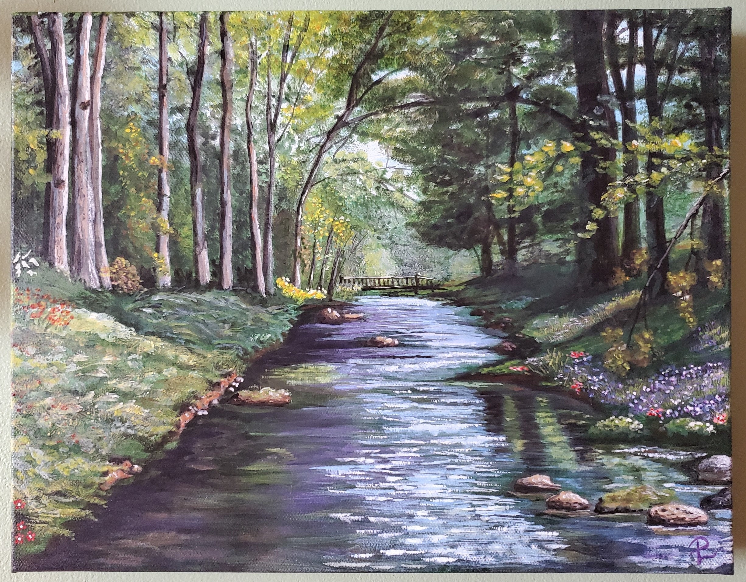 Forest Stream Painting, Forest Landscape Painting, Nature Art, Woodland ...