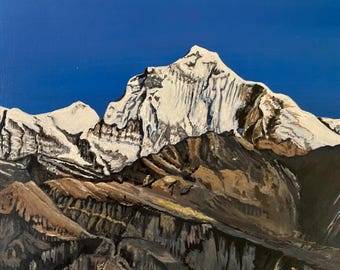 Mt. Everest Acrylic Painting, Abstract Art of Mountain, Best for