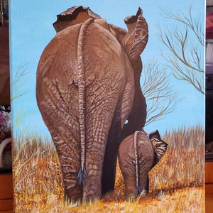 Elephant Painting, Mother and Baby Elephants Art, Elephant Art, Acrylic Paintings Elephants, Animal Wall Art Gifts, Animal Artwork, Elephant image 3