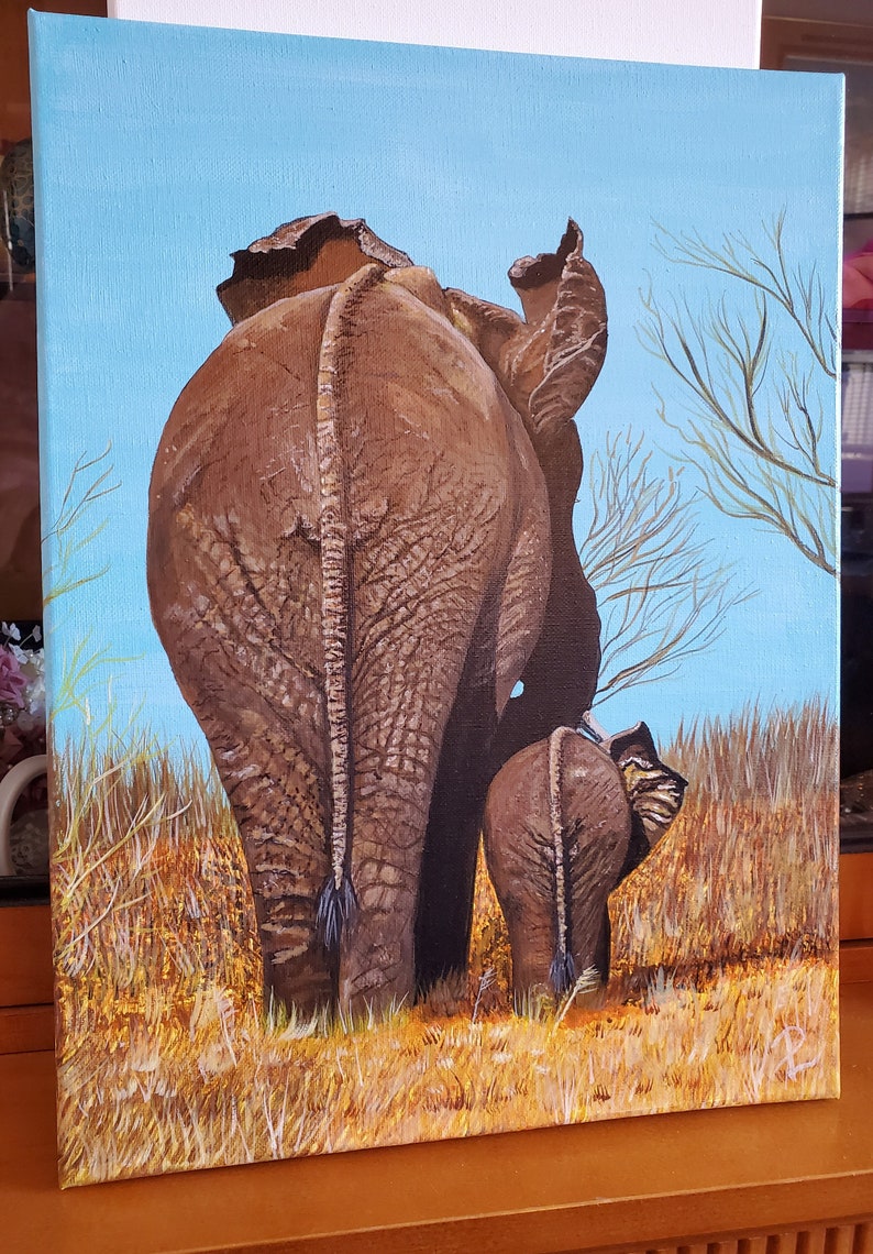 Elephant Painting, Mother and Baby Elephants Art, Elephant Art, Acrylic Paintings Elephants, Animal Wall Art Gifts, Animal Artwork, Elephant image 3